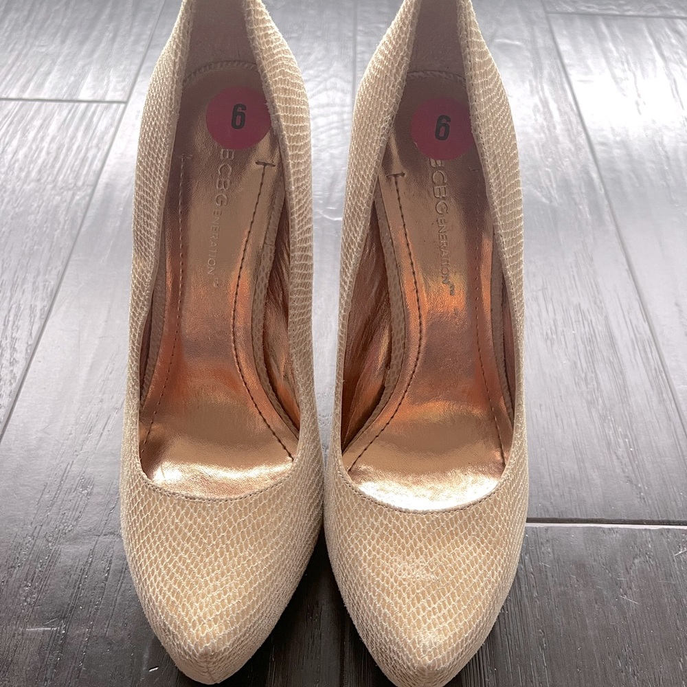 BCBGeneration Tan Nude Platform 5-inch Heels, never worn